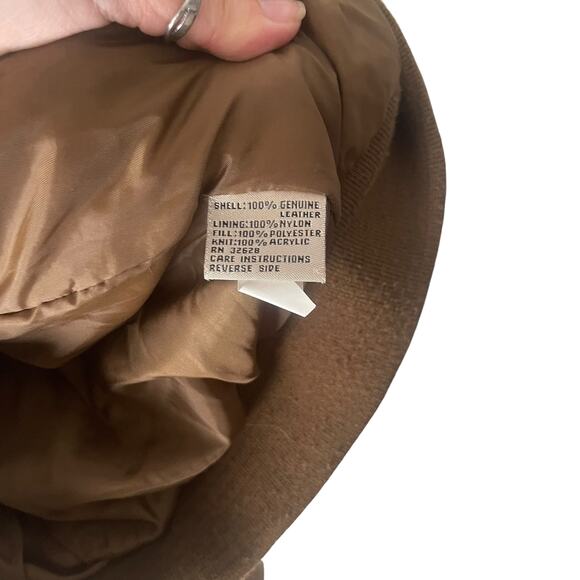 Identity Vintage 90s Men's Size Large Tan Leather Bomber Coat Jacket - Picture 7 of 12